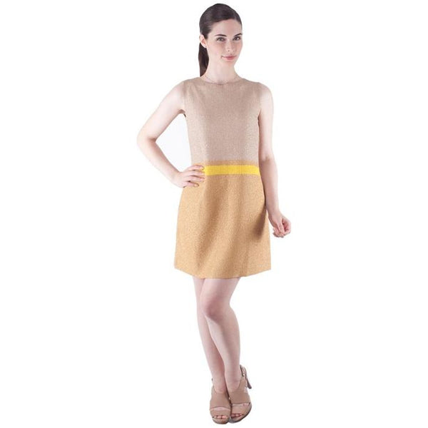 Sleeveless Multi Tone Sheath Crinkle Dress - Dijon